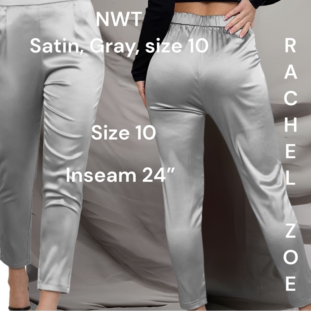 NWT Rachel Zoe Gray Satin Pants, size 10